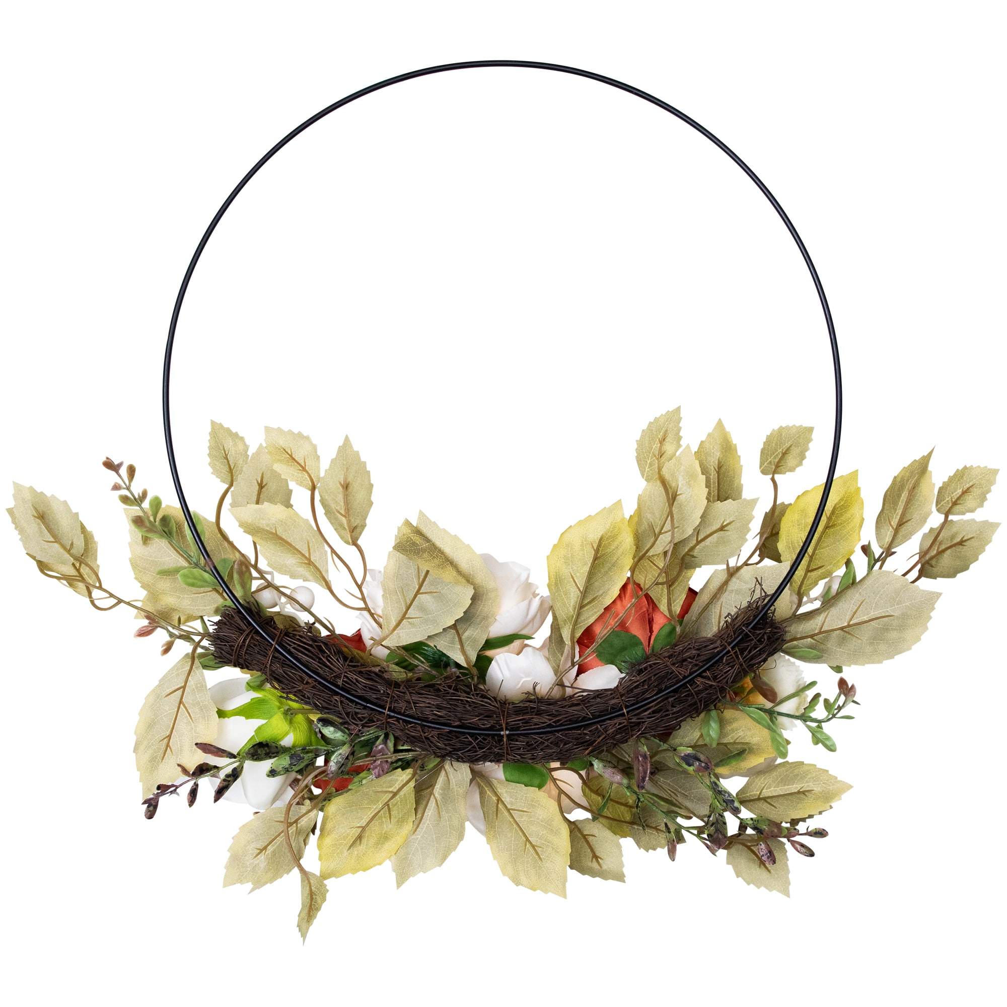 21" Autumn Harvest Artificial Floral Half Wreath with Fall Foliage